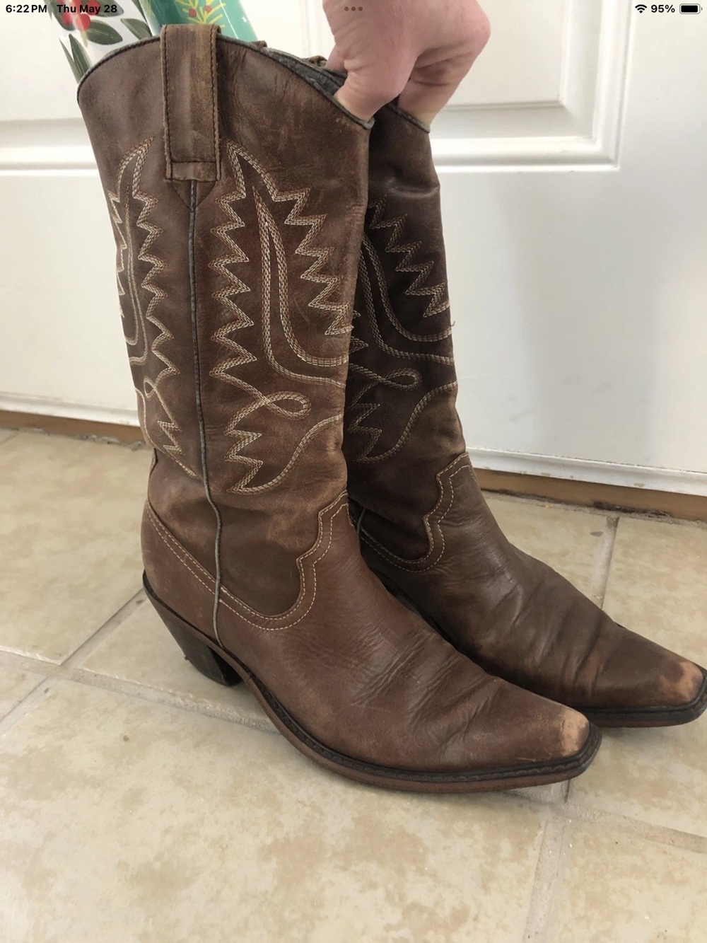 Steve Madden Brown Cowboy Boots Sz 7.5 - Picture 3 of 6